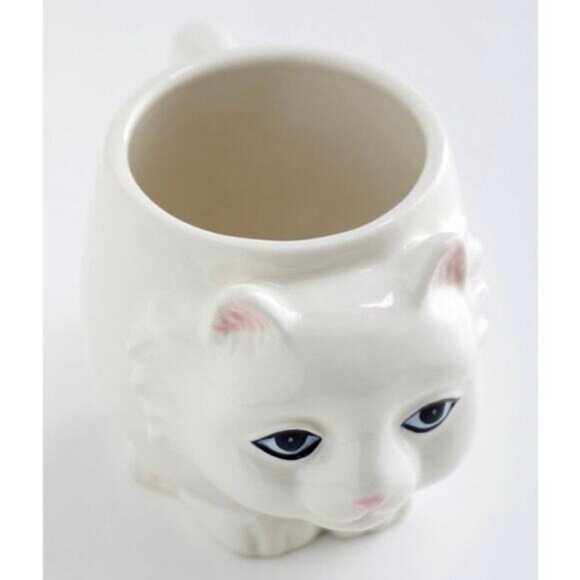 Urban Outfitters 3D Cat Mug Kitten White Coffee Tea Cup Ceramic Stoneware Set/2 - Picture 3 of 5